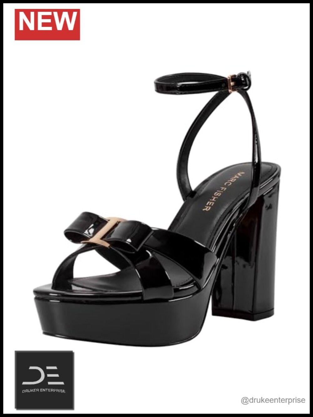 Faux Patent Leather Heeled Sandals with Bow Ankle Strap 4.13" Heel
